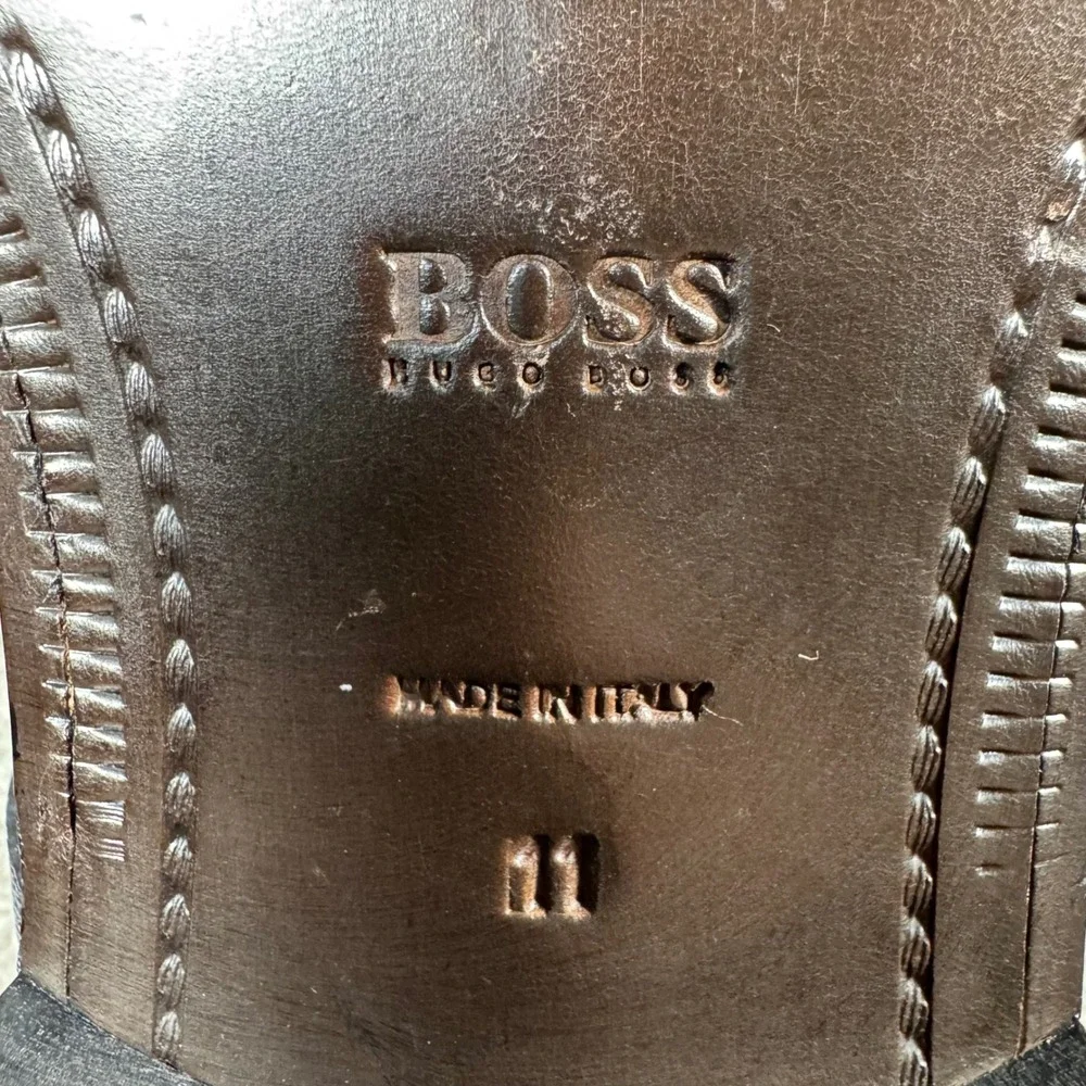 Hugo Boss Derby Shoes Black Micro Textured Leather Made in Italy‎ Mens 11